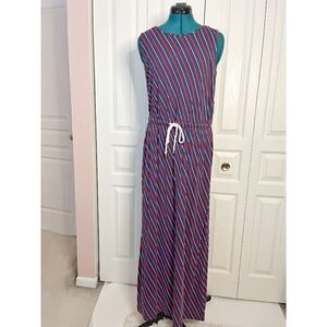 Tommy Hilfiger Maxi Length Stripe Nautical Sleeveless Elastic Drawstring Dress